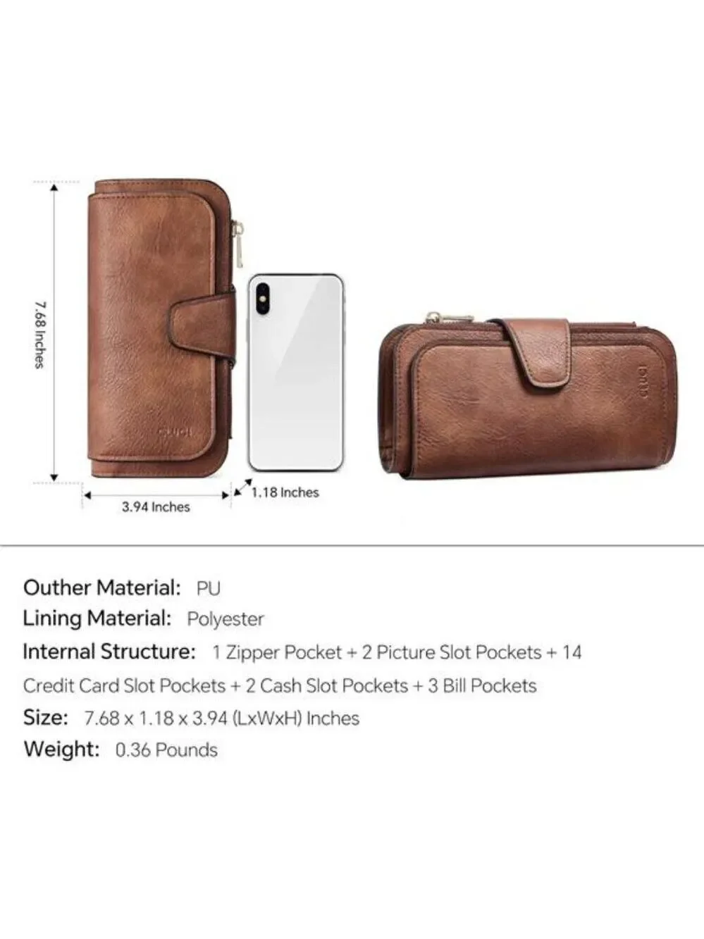 Womens Wallet RFID PU Leather Bifold Clutch Card Holder Trifold Wallet Purse